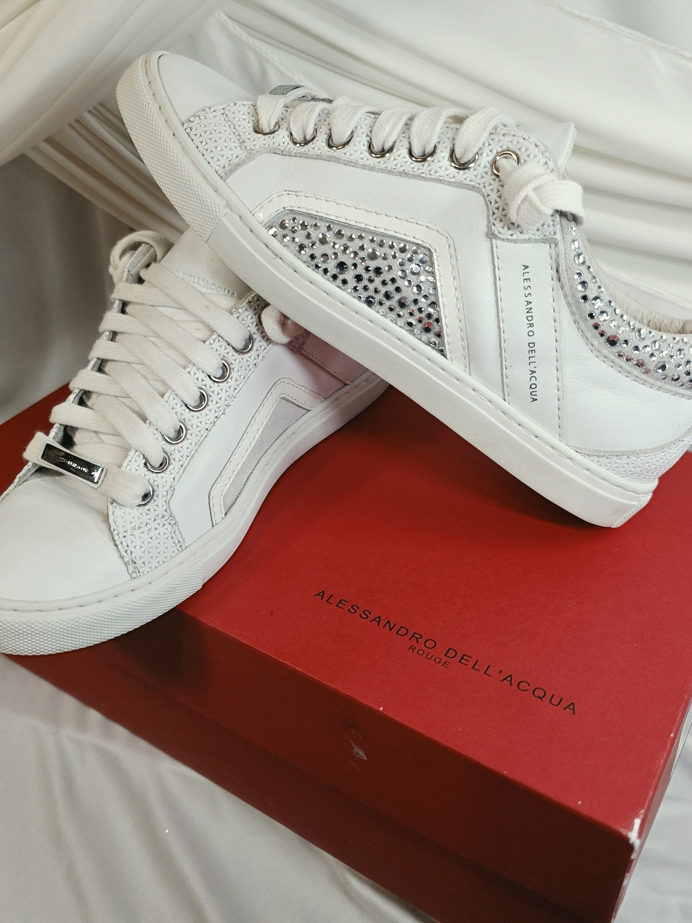 Alessandro Dell'Acqua White Crystal Accent Women's Sneakers